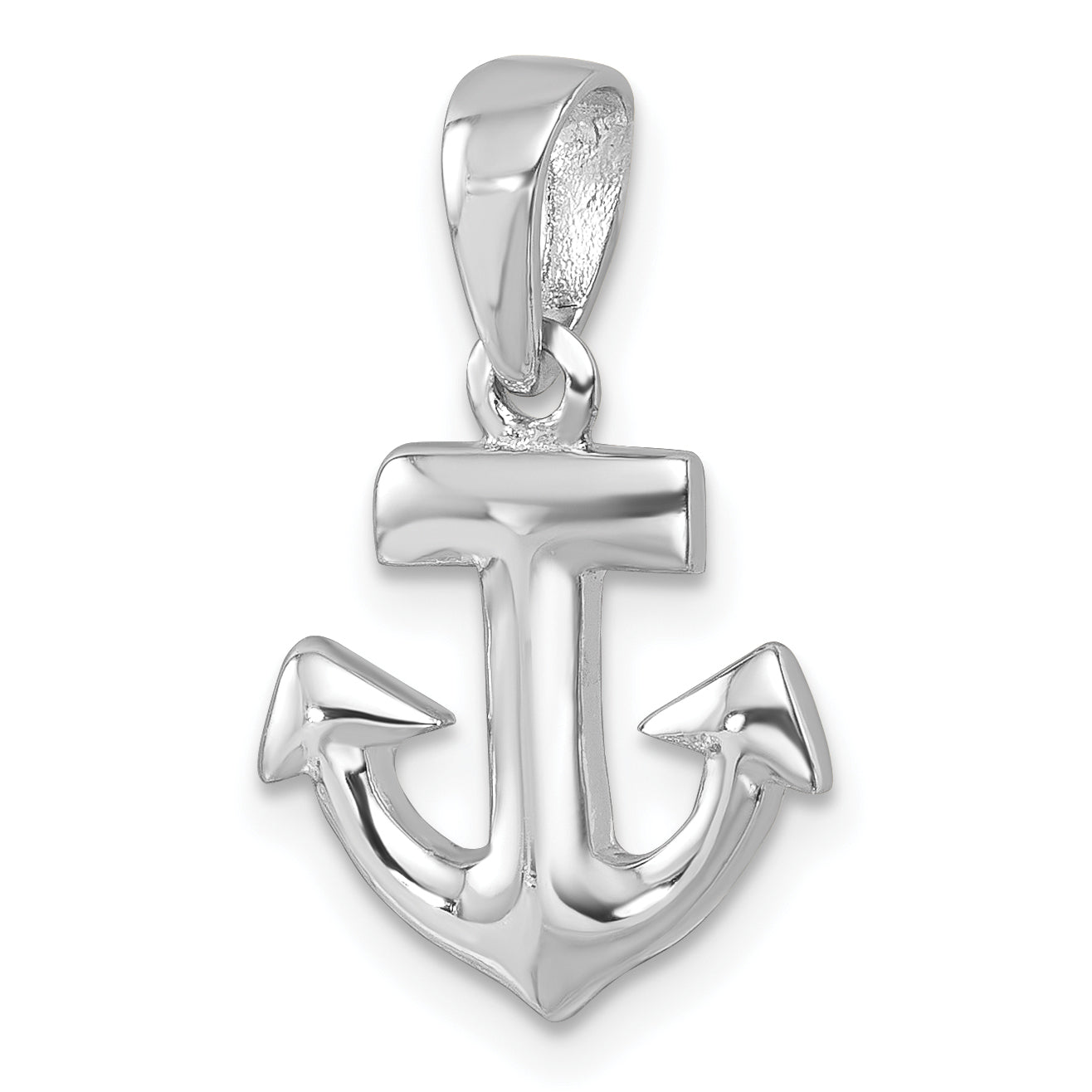 Sterling Silver Rhodium-Plated Polished Anchor Pendant