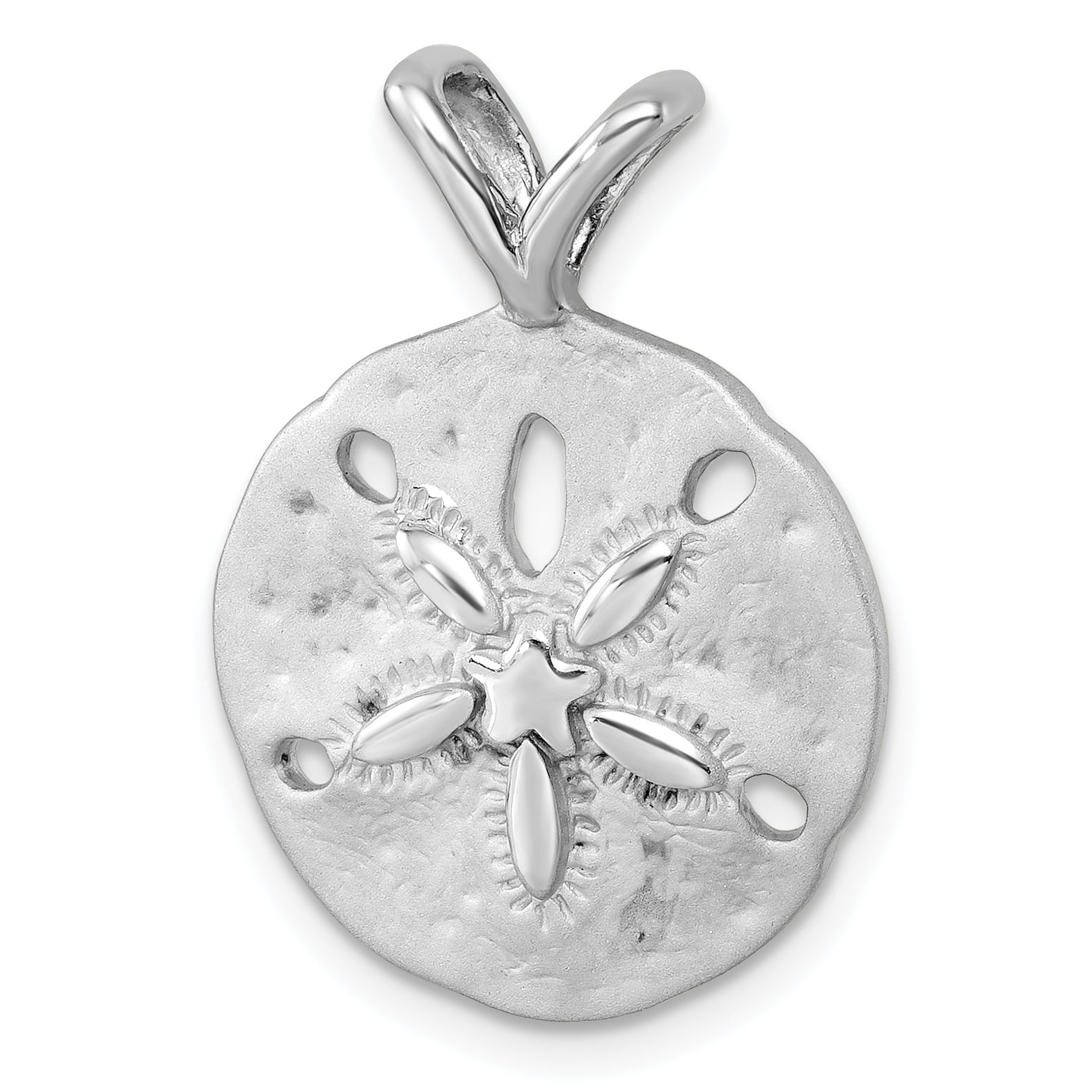 Sterling Silver Rhodium-Plated Polished and Brushed Sand Dollar Pendant