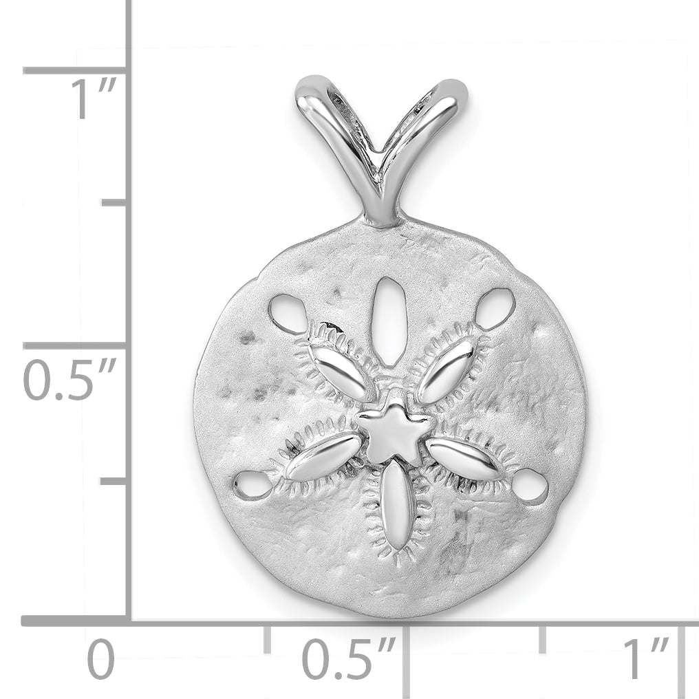 Sterling Silver Rhodium-Plated Polished and Brushed Sand Dollar Pendant