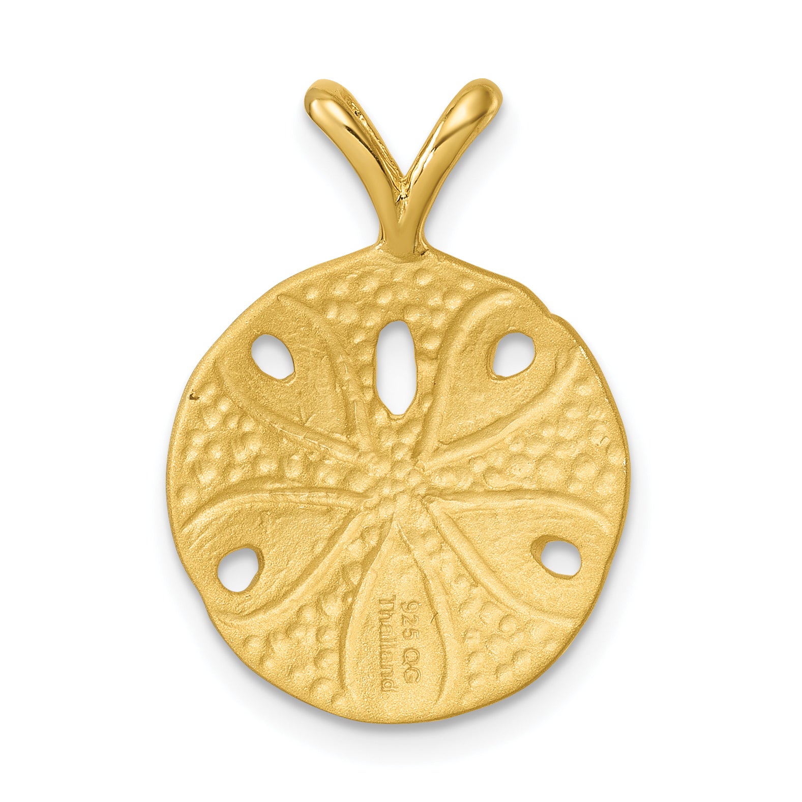 Sterling Silver Rhodium-plated Gold-tone Polished and Brushed Sand Dollar Pendant