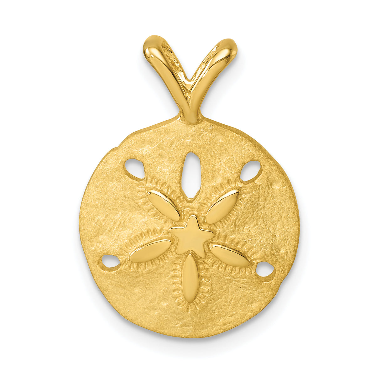 Sterling Silver Rhodium-plated Gold-tone Polished and Brushed Sand Dollar Pendant