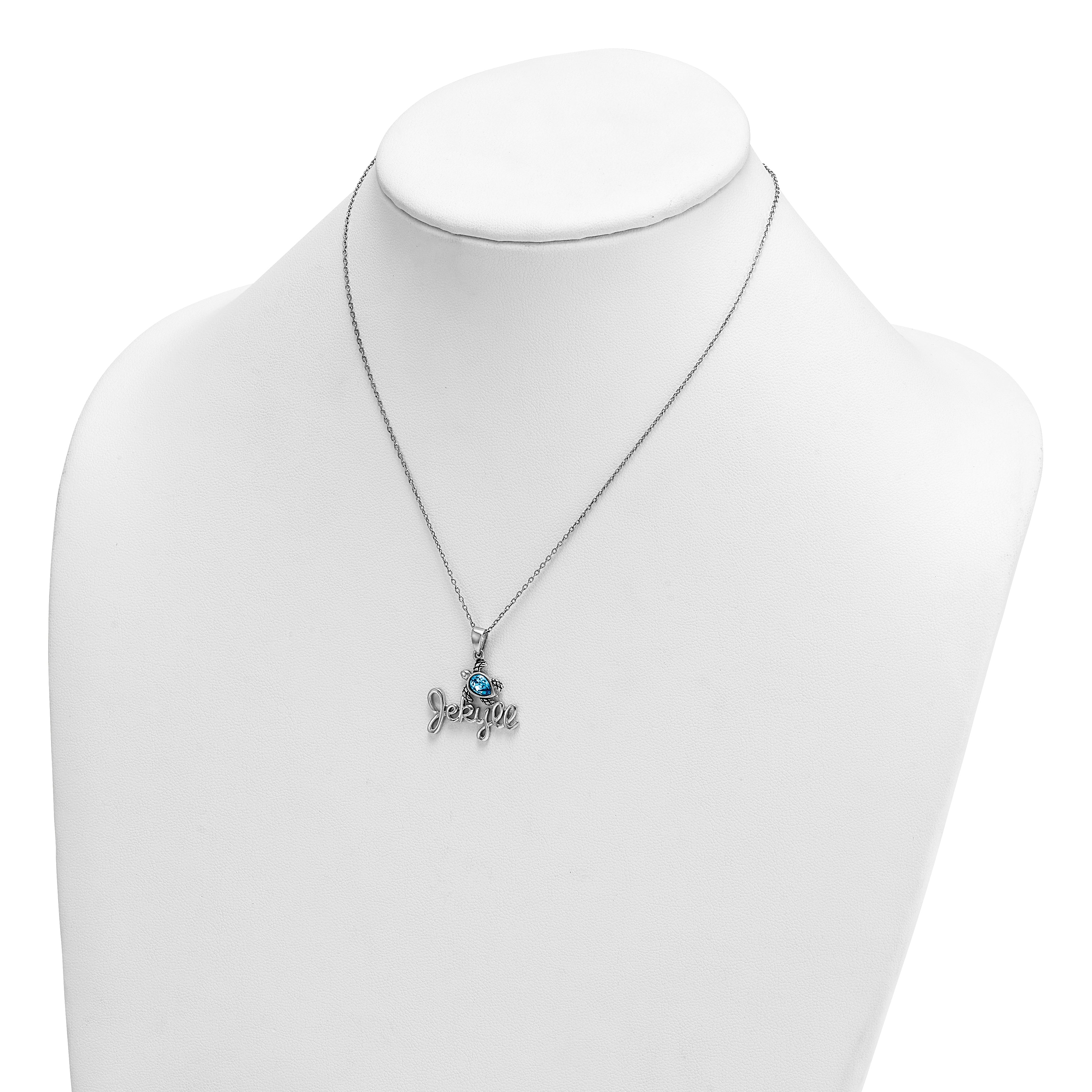 Sterling Silver Rhodium-Plated Blue Crystal Turtle 'Jekyll' 16 +2in Necklac