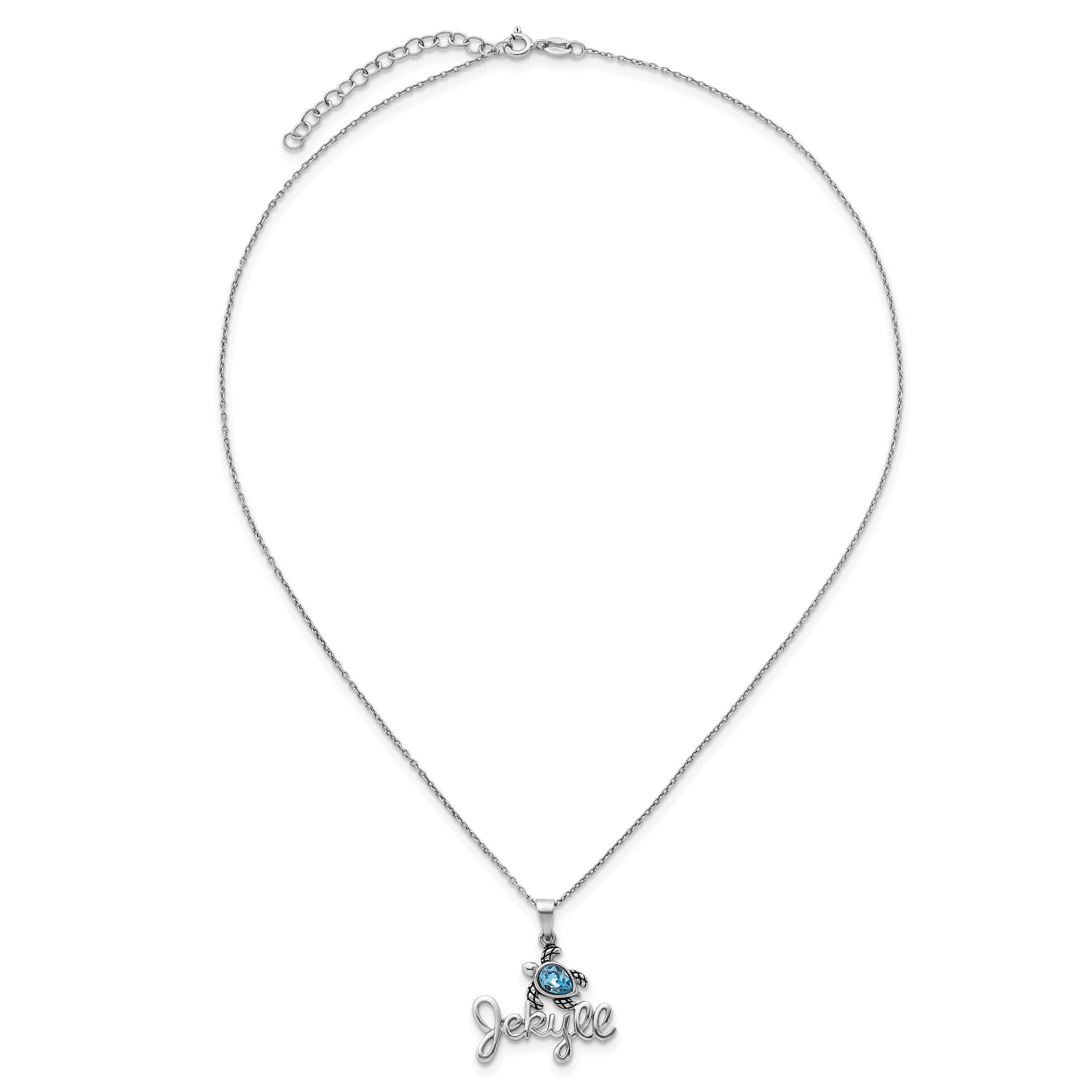 Sterling Silver Rhodium-Plated Blue Crystal Turtle 'Jekyll' 16 +2in Necklac