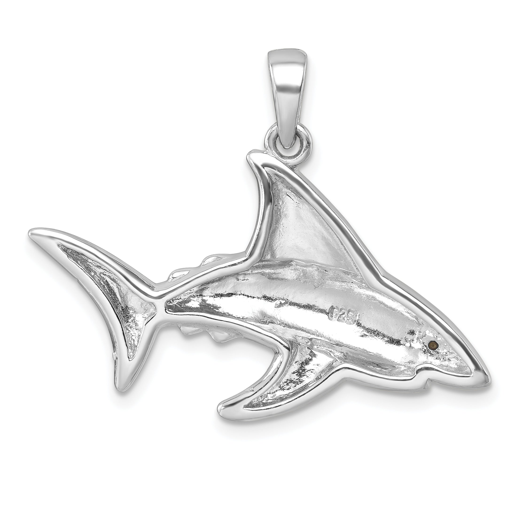 Sterling Silver Rhodium-Plated Polished Crystal Eye Shark Pendant