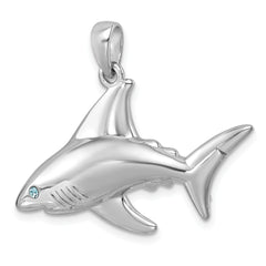 Sterling Silver Rhodium-Plated Polished Crystal Eye Shark Pendant