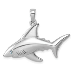 Sterling Silver Rhodium-Plated Polished Crystal Eye Shark Pendant