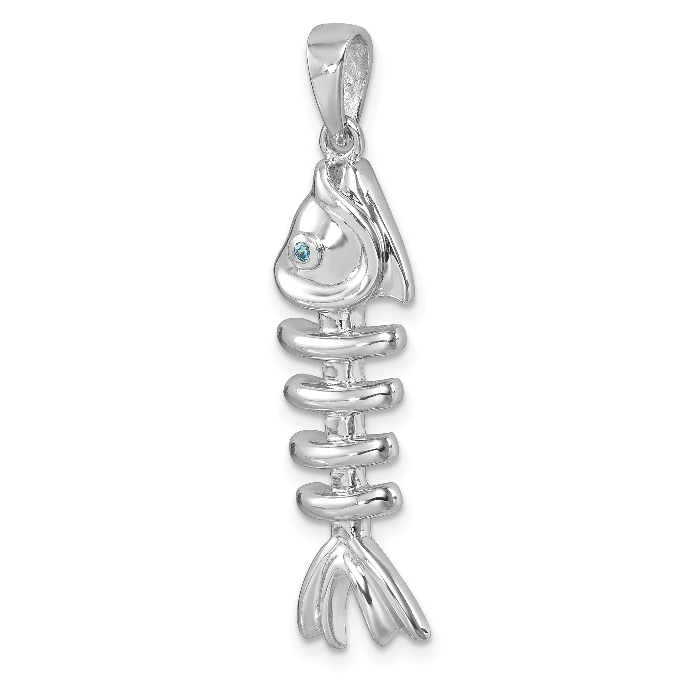 Sterling Silver Rhodium-plated Polished Blue CZ Eye Bonefish Pendant