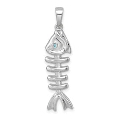 Sterling Silver Rhodium-plated Polished Blue CZ Eye Bonefish Pendant