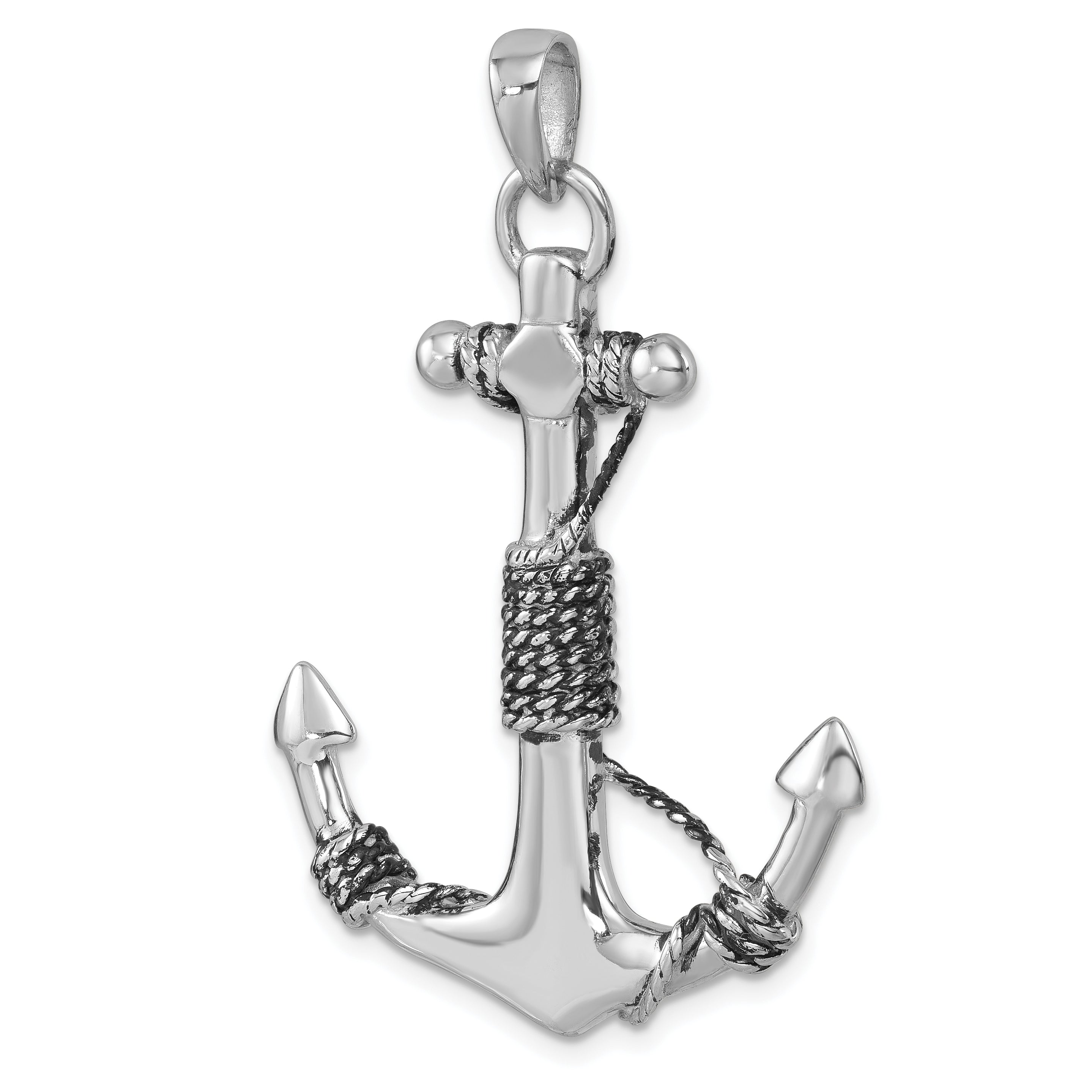 Sterling Silver Rhodium-Plated Polished Anchor Pendant