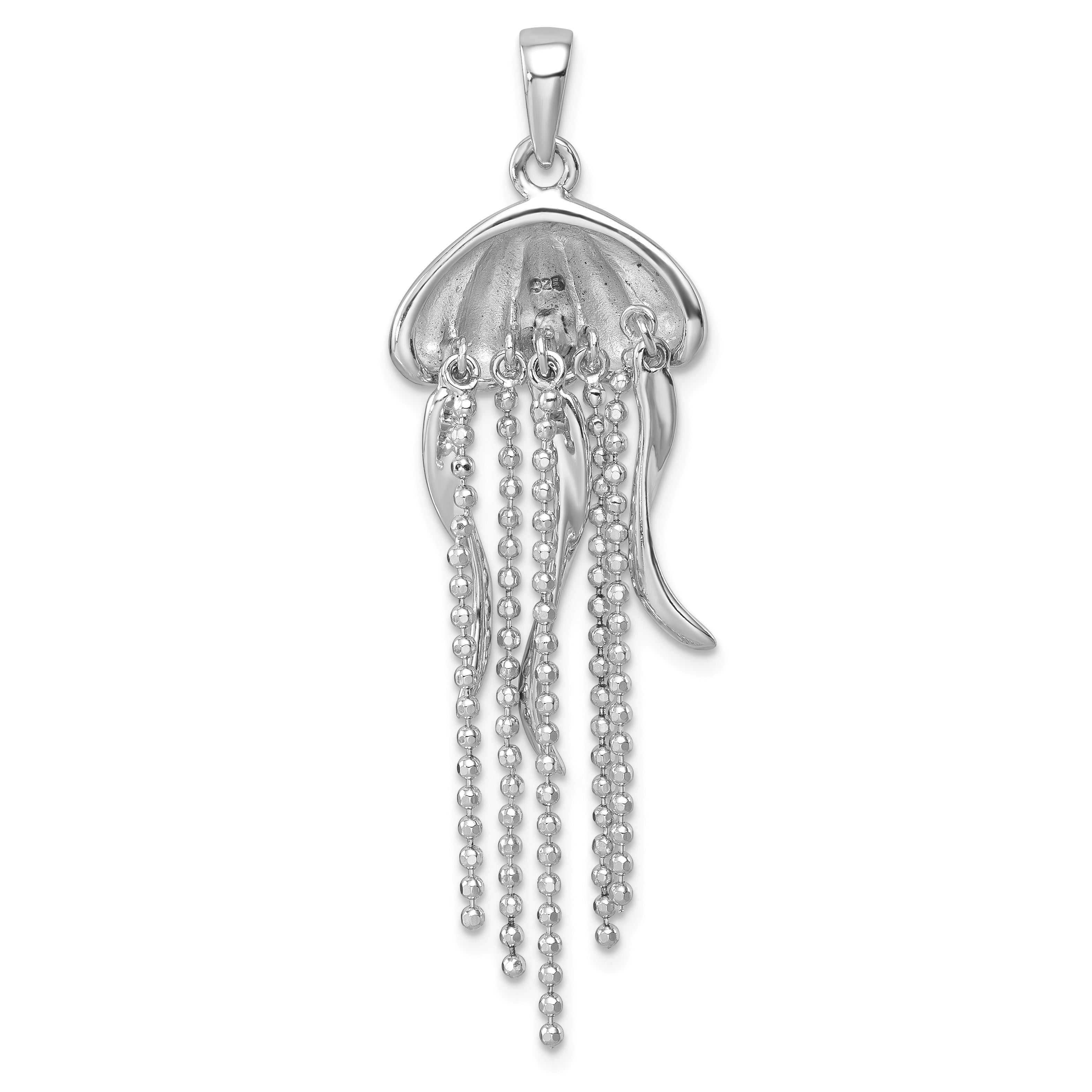 Sterling Silver Rhodium-plated Polished Moveable Jelly Fish Pendant