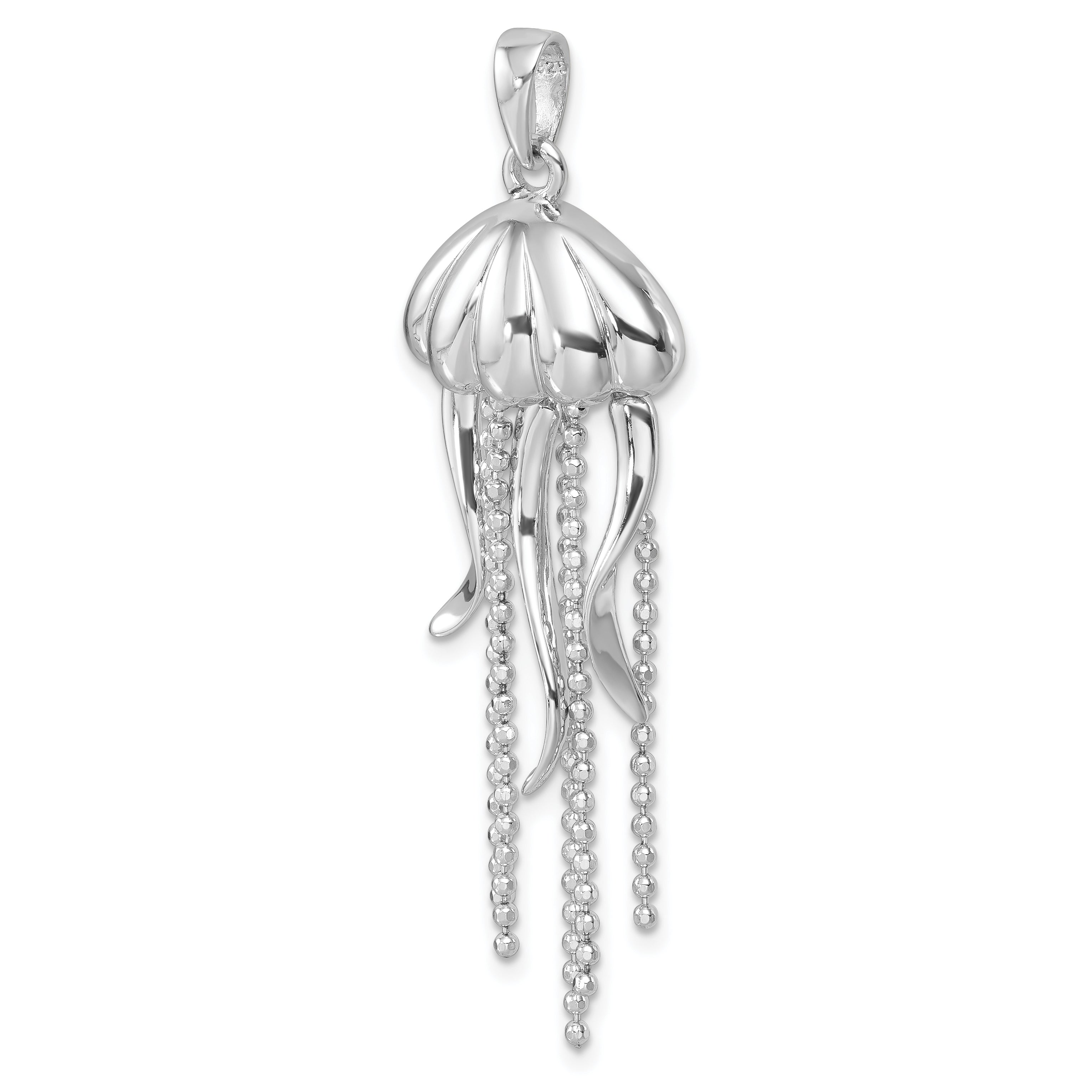 Sterling Silver Rhodium-plated Polished Moveable Jelly Fish Pendant