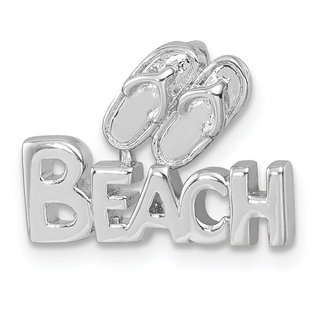 Sterling Silver Rhodium-Plated Polished Double Flipflop & 'Beach' Pendant