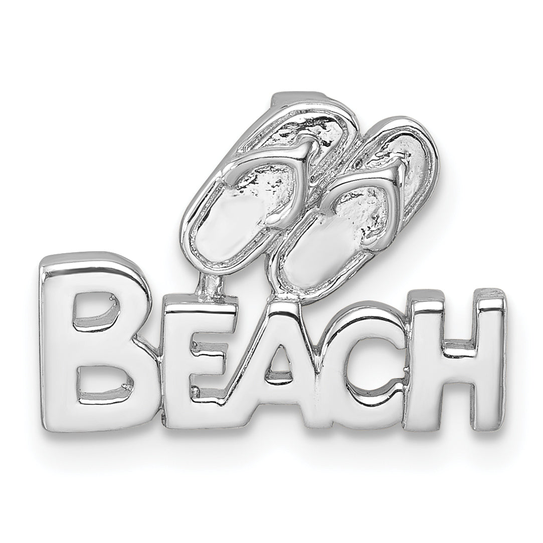 Sterling Silver Rhodium-Plated Polished Double Flipflop & 'Beach' Pendant