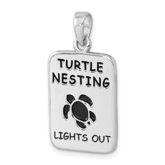 Sterling Silver Rhodium-Plated Antiqued Turtle Nesting Lights Out Sign Pendant