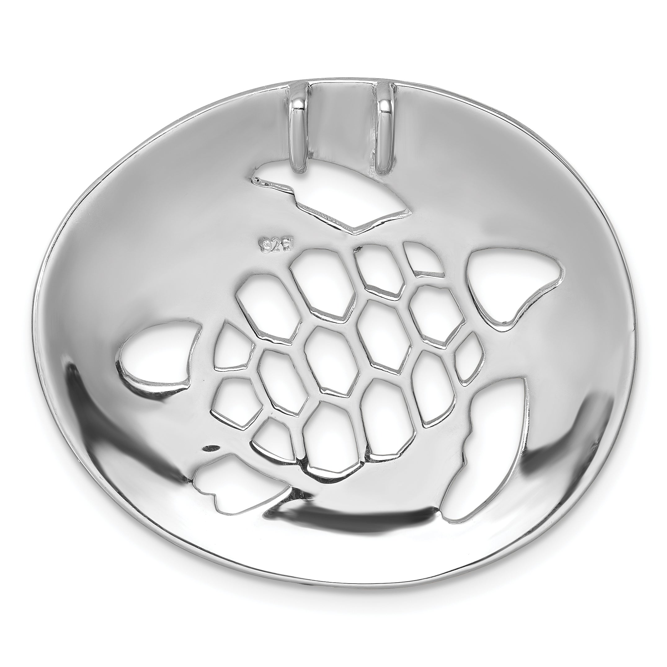 Sterling Silver Rhodium-Plated Polished and Textured Cutout Turtle Pendant