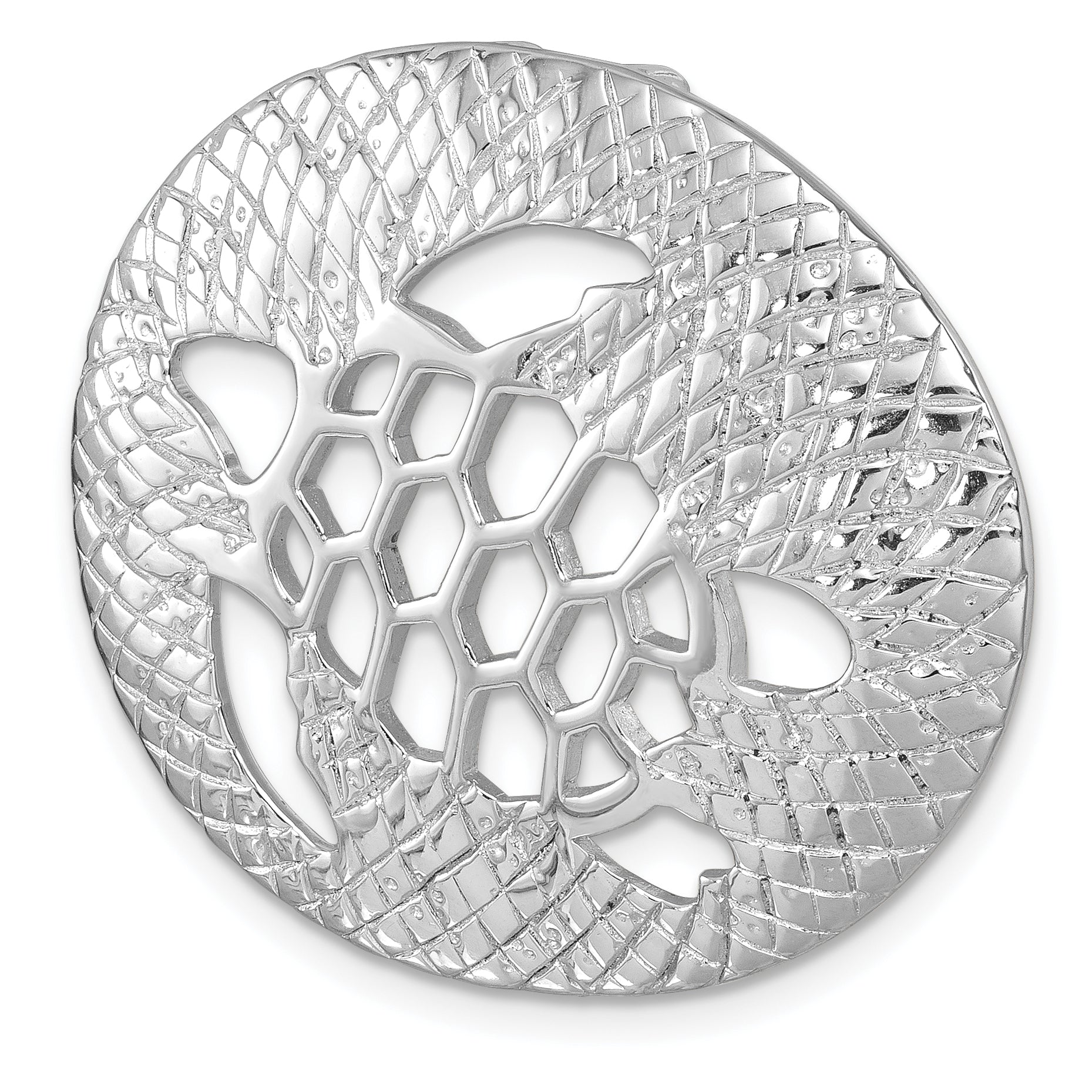 Sterling Silver Rhodium-Plated Polished and Textured Cutout Turtle Pendant