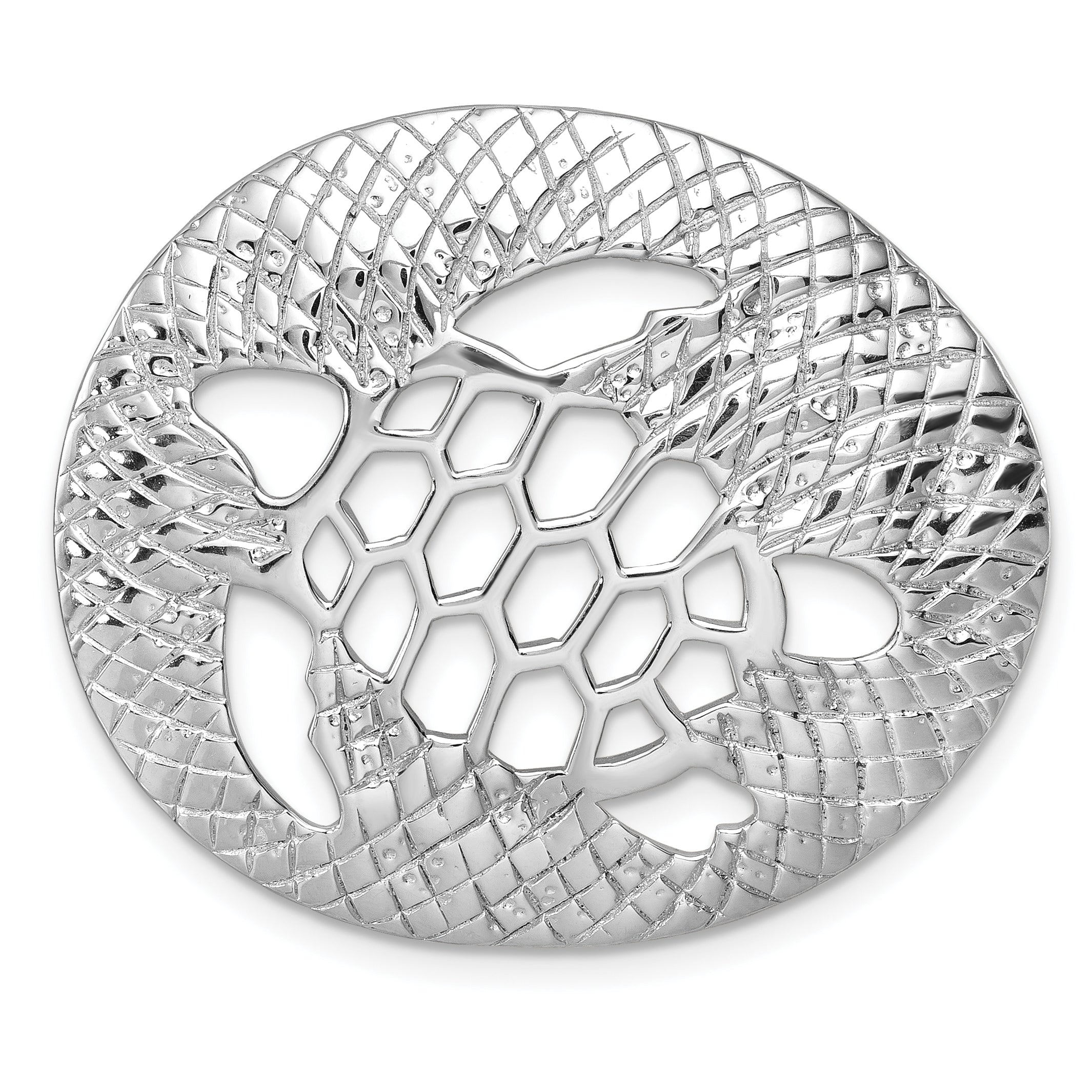 Sterling Silver Rhodium-Plated Polished and Textured Cutout Turtle Pendant