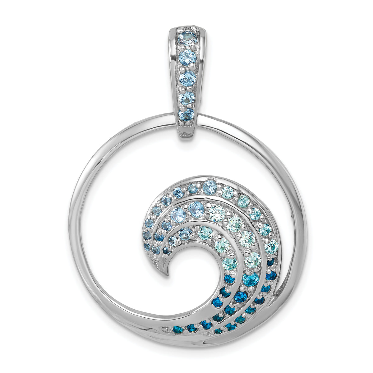 Sterling Silver Rhodium-Plated Polished CZ Wave Pendant