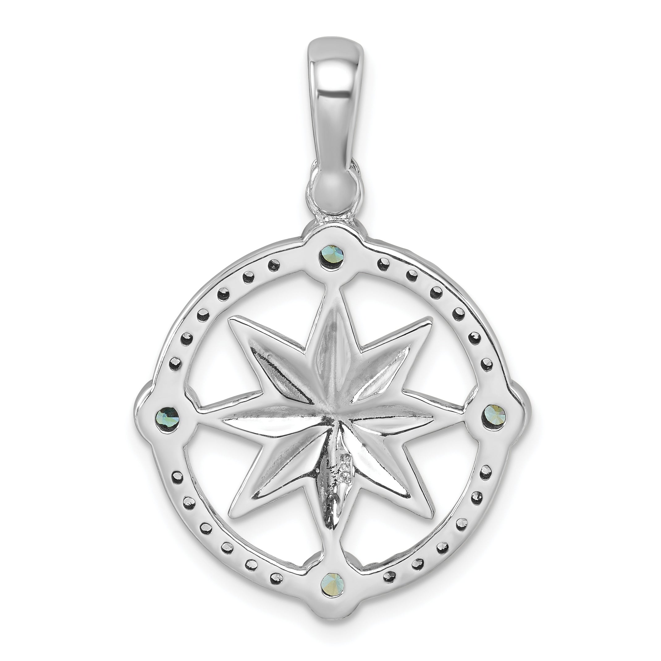 Sterling Silver Rhodium-Plated Polished CZ Compass Pendant