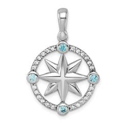 Sterling Silver Rhodium-Plated Polished CZ Compass Pendant