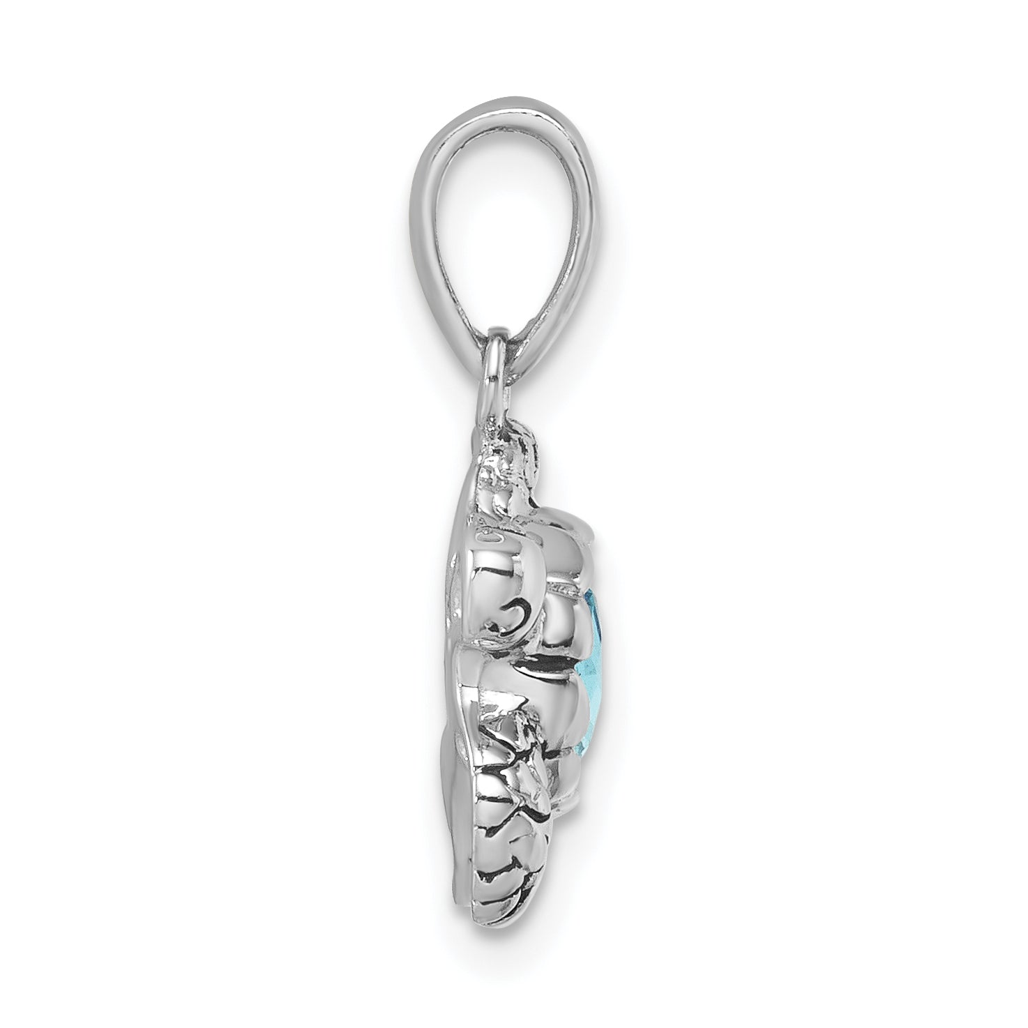 Sterling Silver Rhodium-plated Antiqued Crystal Turtle Pendant