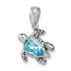 Sterling Silver Rhodium-plated Antiqued Crystal Turtle Pendant