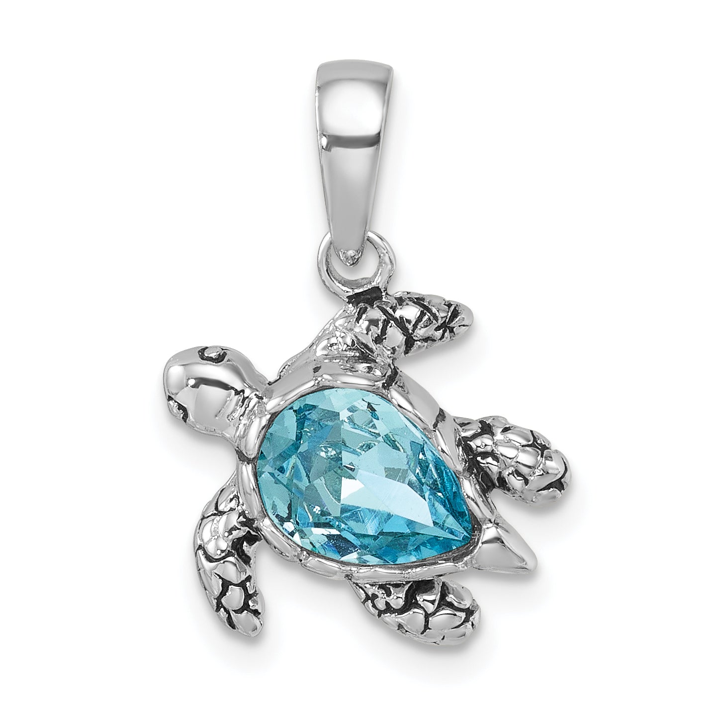 Sterling Silver Rhodium-plated Antiqued Crystal Turtle Pendant