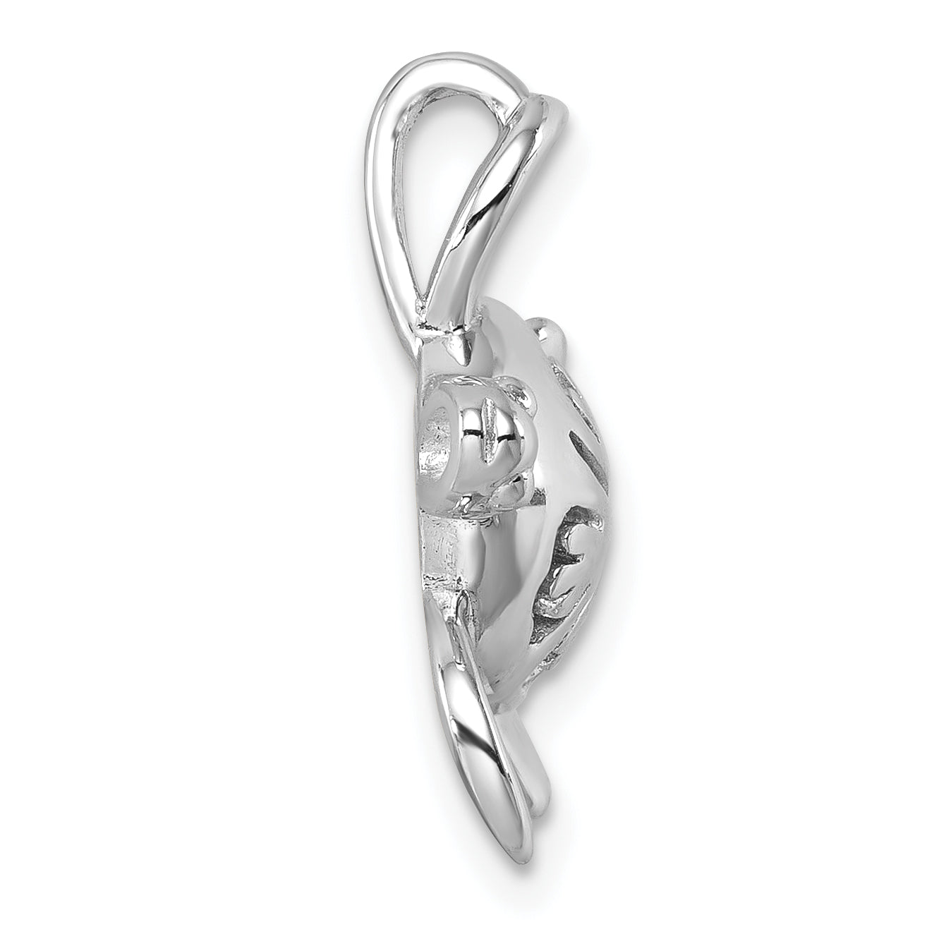 Sterling Silver Rhodium-Plated Polished Flower Back Turtle Pendant