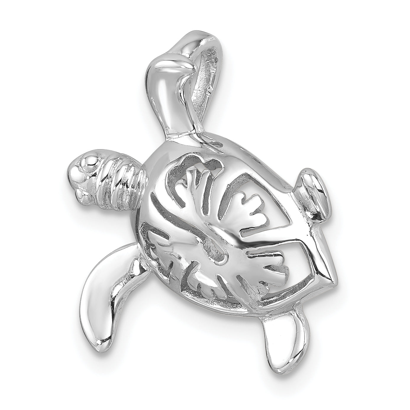 Sterling Silver Rhodium-Plated Polished Flower Back Turtle Pendant