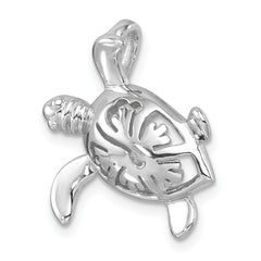 Sterling Silver Rhodium-Plated Polished Flower Back Turtle Pendant