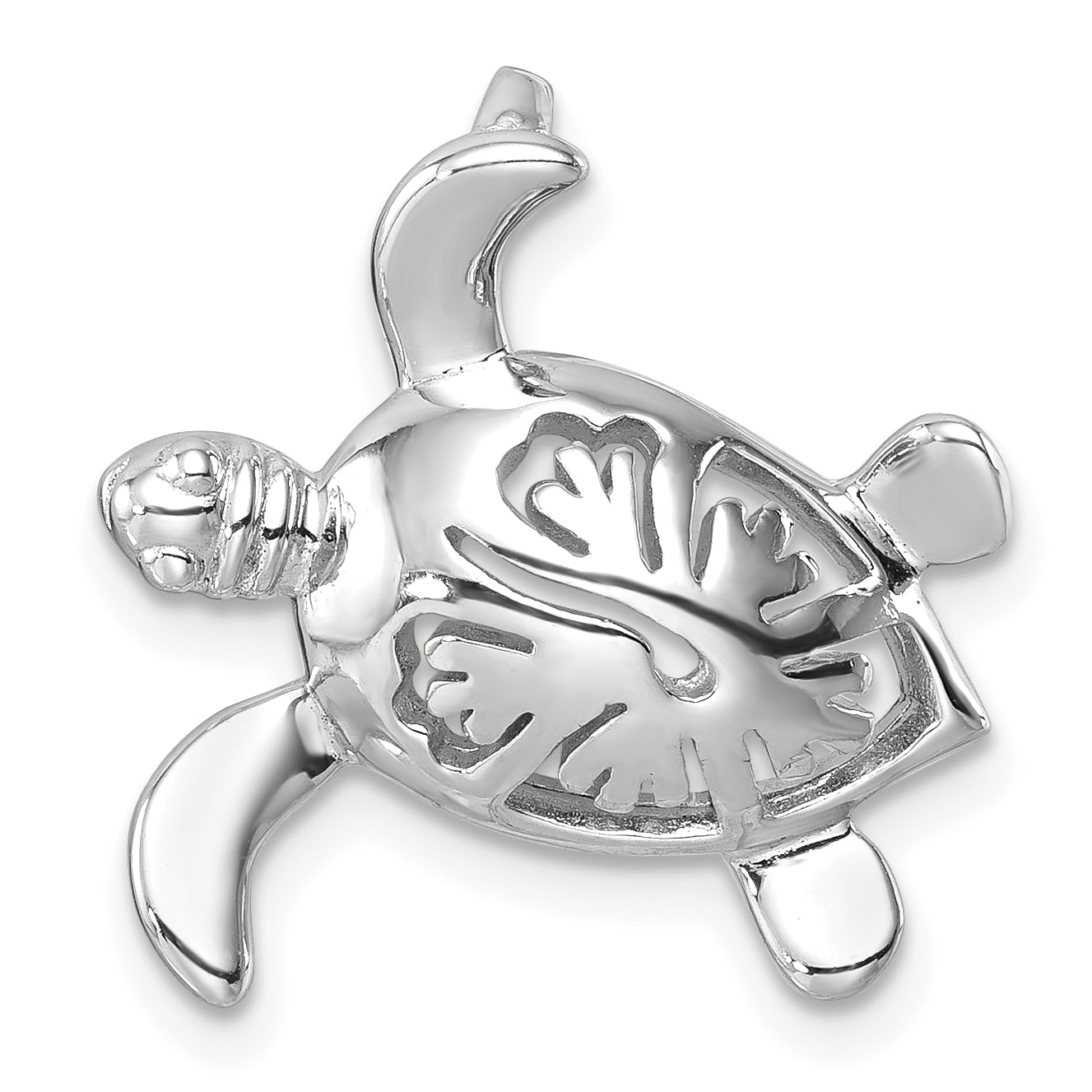 Sterling Silver Rhodium-Plated Polished Flower Back Turtle Pendant