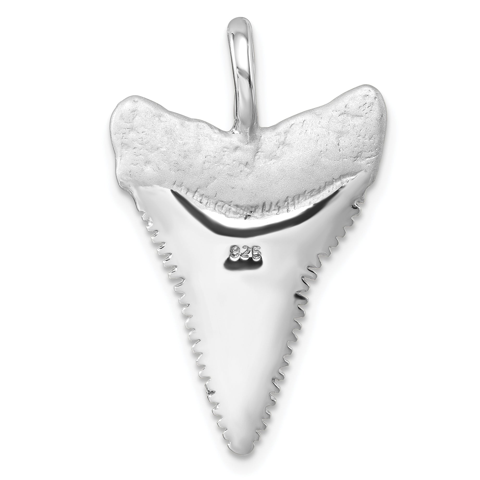 Sterling Silver Rhodium-Plated Brushed & Polished Great White Shark Tooth Pendant