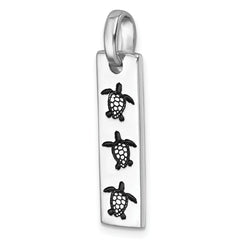 Sterling Silver Rhodium-Plated Antiqued Swimming Turtles Rectangle Pendant