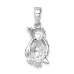 Sterling Silver Rhodium-plated Polished Enamel Penguin Pendant