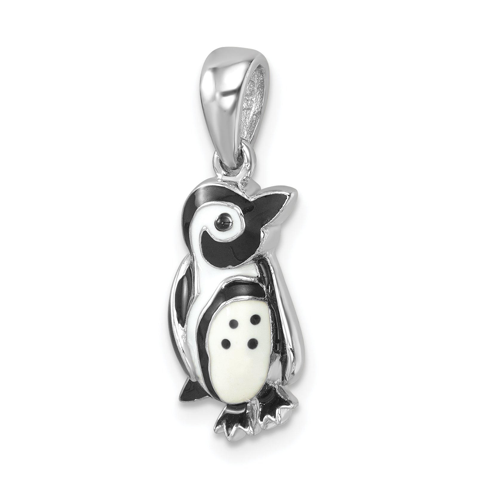 Sterling Silver Rhodium-plated Polished Enamel Penguin Pendant