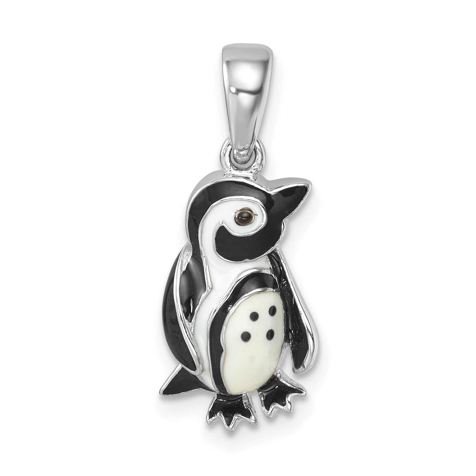 Sterling Silver Rhodium-plated Polished Enamel Penguin Pendant