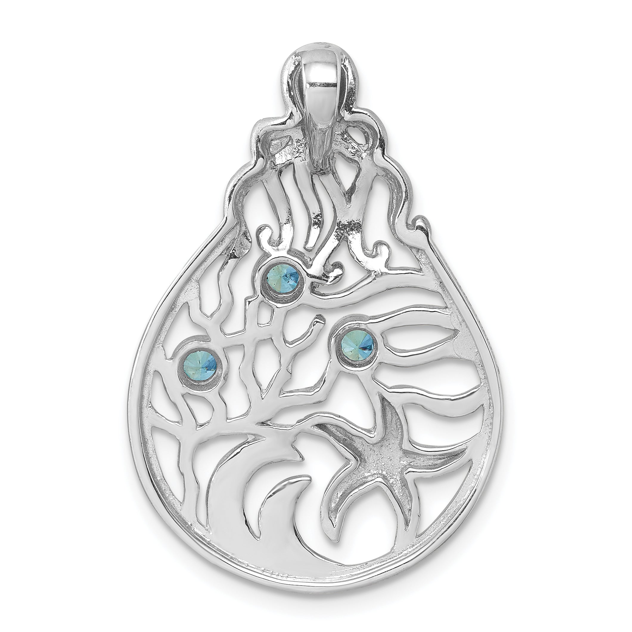 Sterling Silver Rhodium-plated Polished Octopus and Starfish Sea Life Scene Pendant