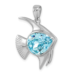 Sterling Silver Rhodium-plated Polished Crystal Angel Fish Pendant