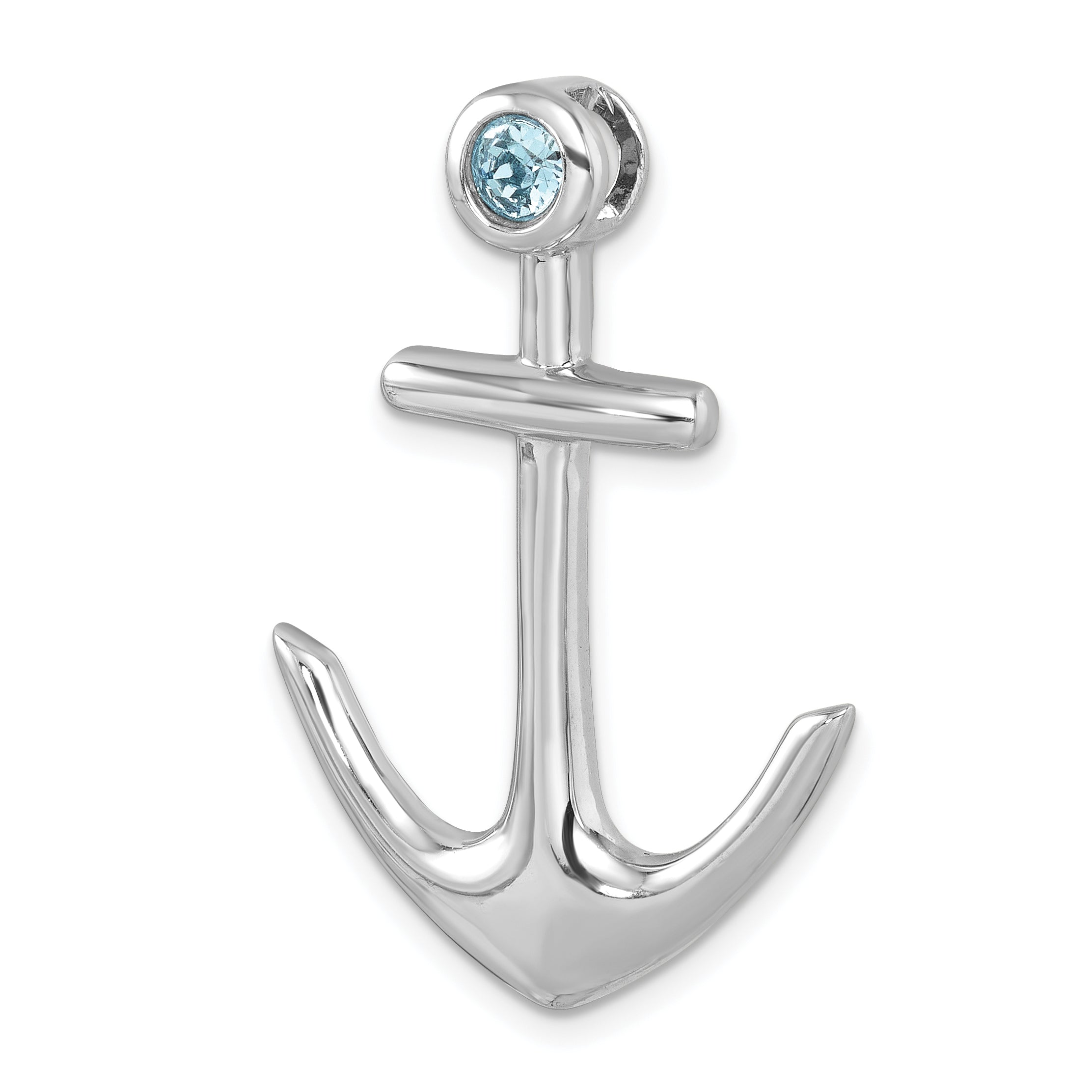 Sterling Silver Rhodium-Plated Polished Crystal Anchor Pendant