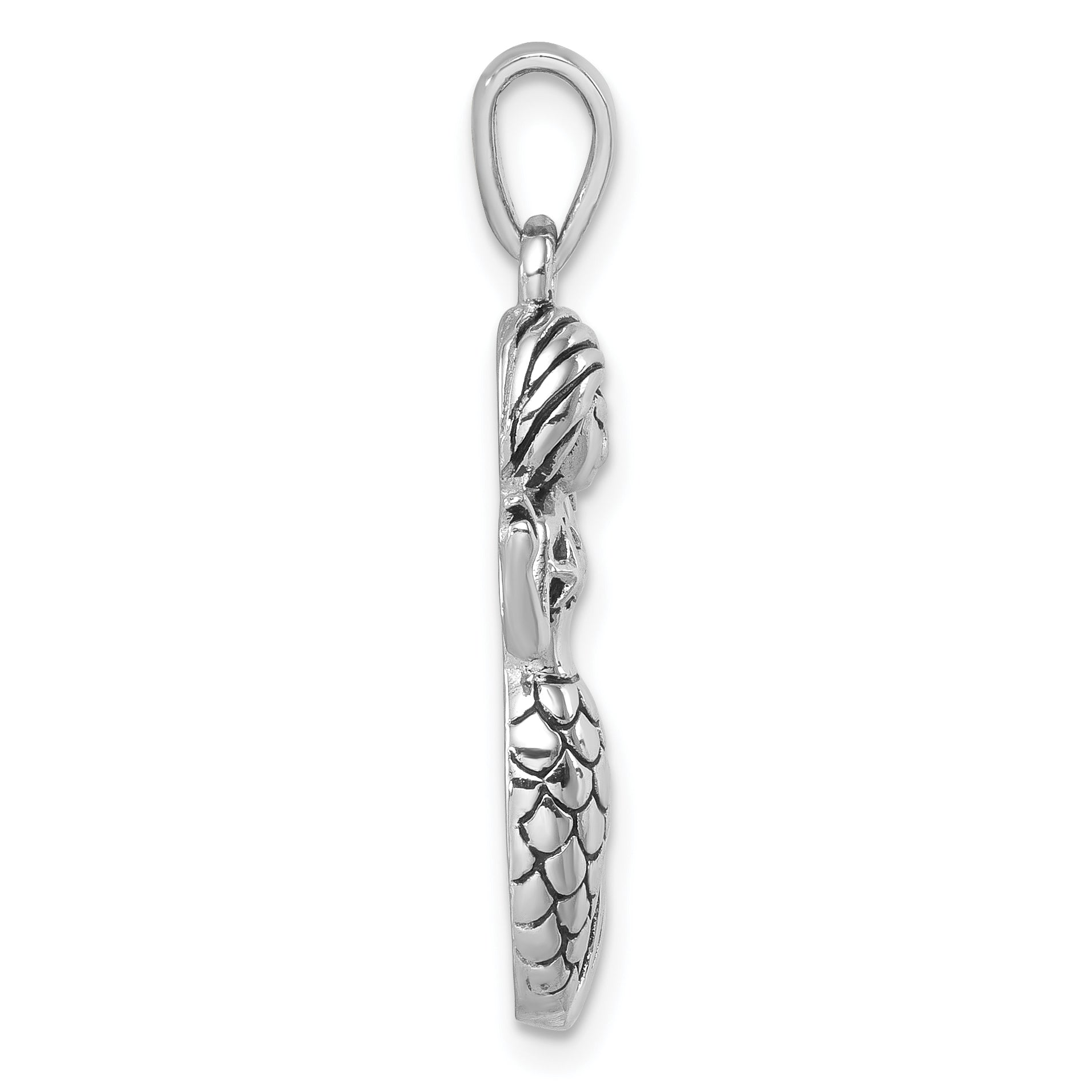 Sterling Silver Rhodium-Plated Antiqued Mermaid Pendant