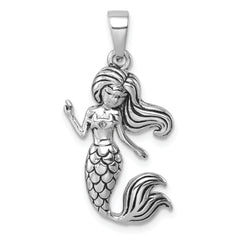 Sterling Silver Rhodium-Plated Antiqued Mermaid Pendant