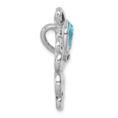 Sterling Silver Rhodium-plated Polished Blue Crystal Octopus Pendant