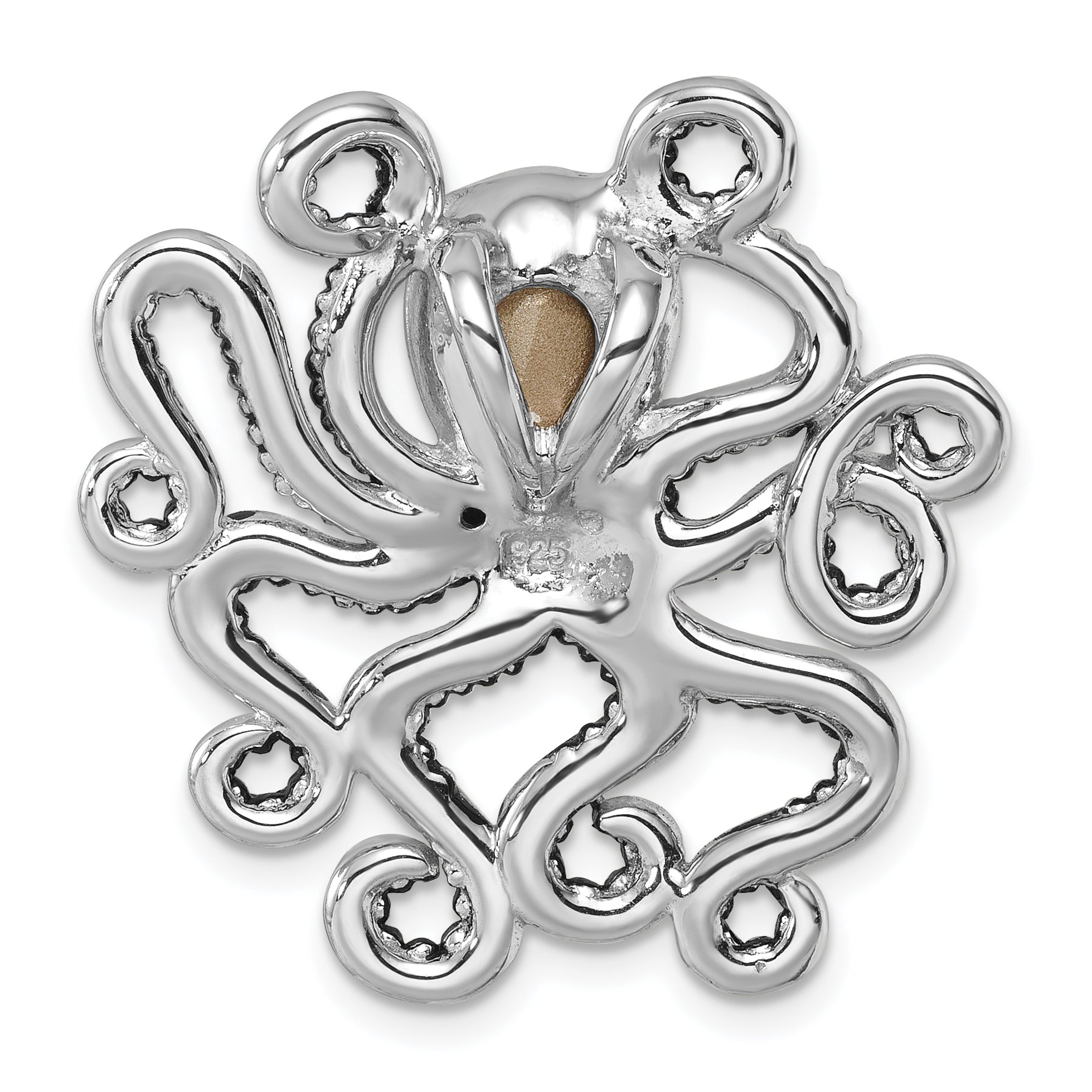 Sterling Silver Rhodium-plated Polished Blue Crystal Octopus Pendant