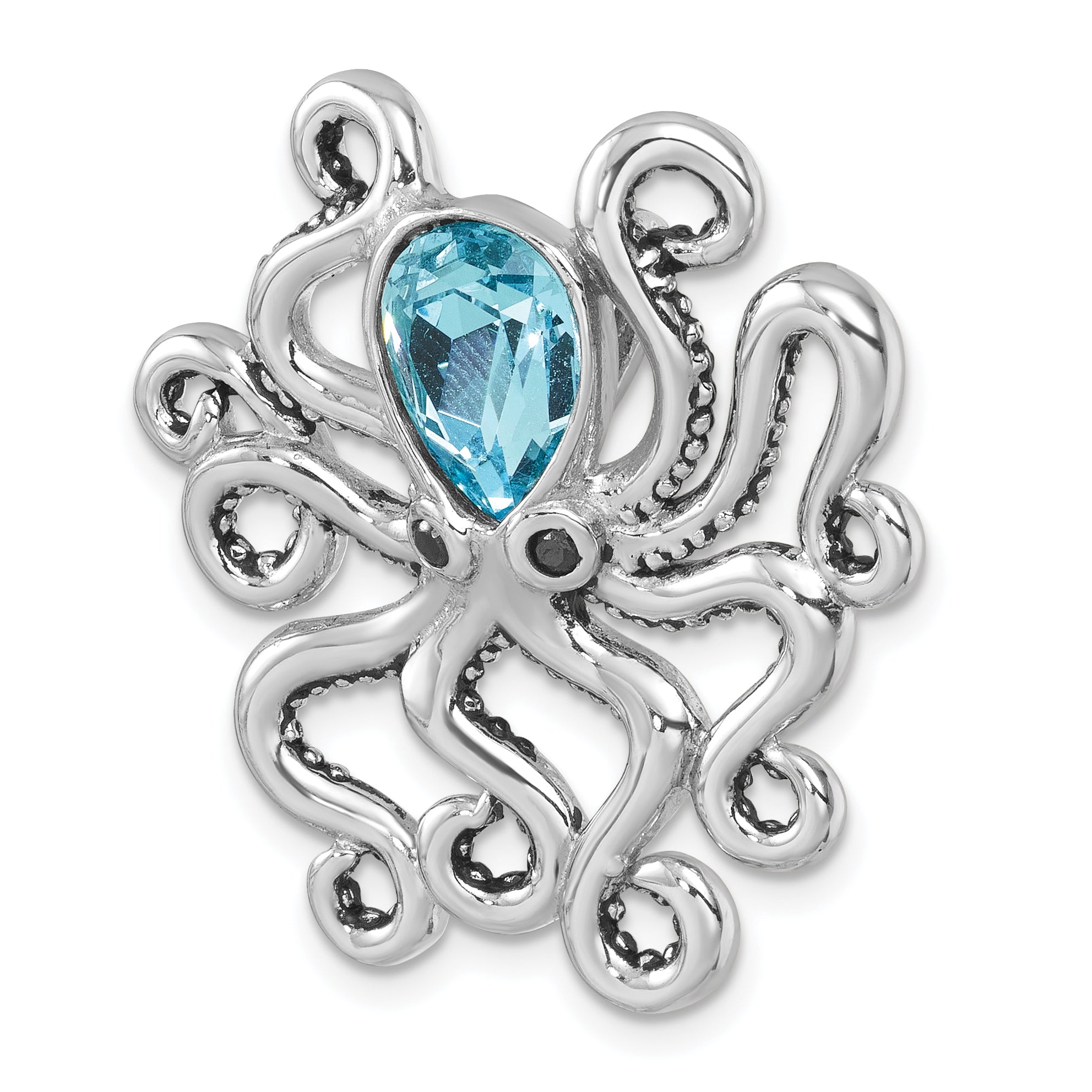 Sterling Silver Rhodium-plated Polished Blue Crystal Octopus Pendant