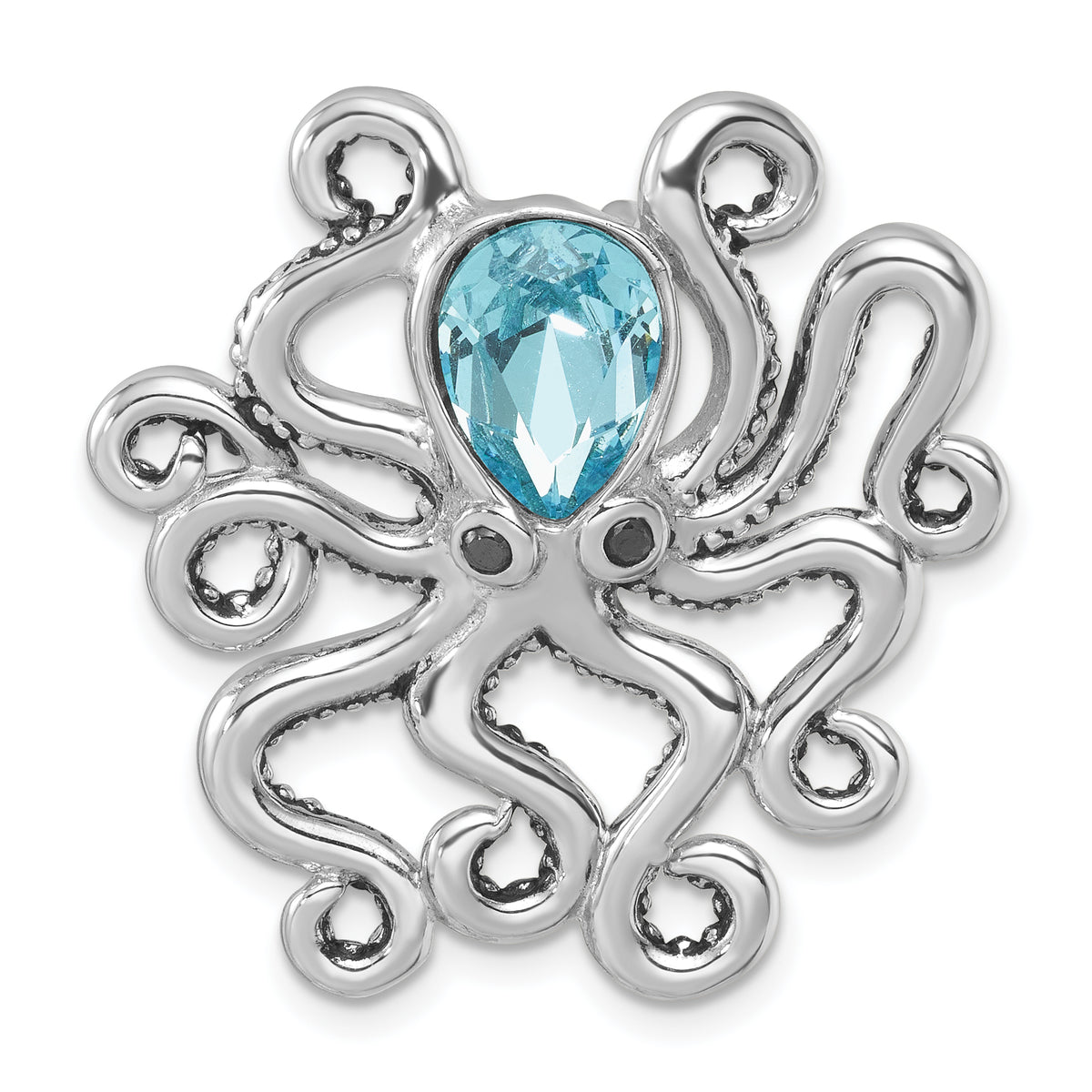 Sterling Silver Rhodium-plated Polished Blue Crystal Octopus Pendant