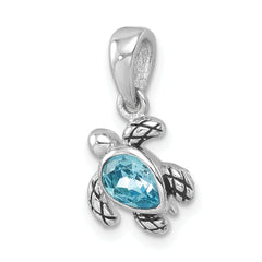 Sterling Silver Rhodium-plated Antiqued Crystal Turtle Pendant