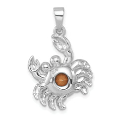 Sterling Silver Rhodium-plated Polished Round Crystal Crab Pendant