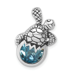 Sterling Silver Rhodium-Plated Antiqued Crystal Hatching Turtle Pendant