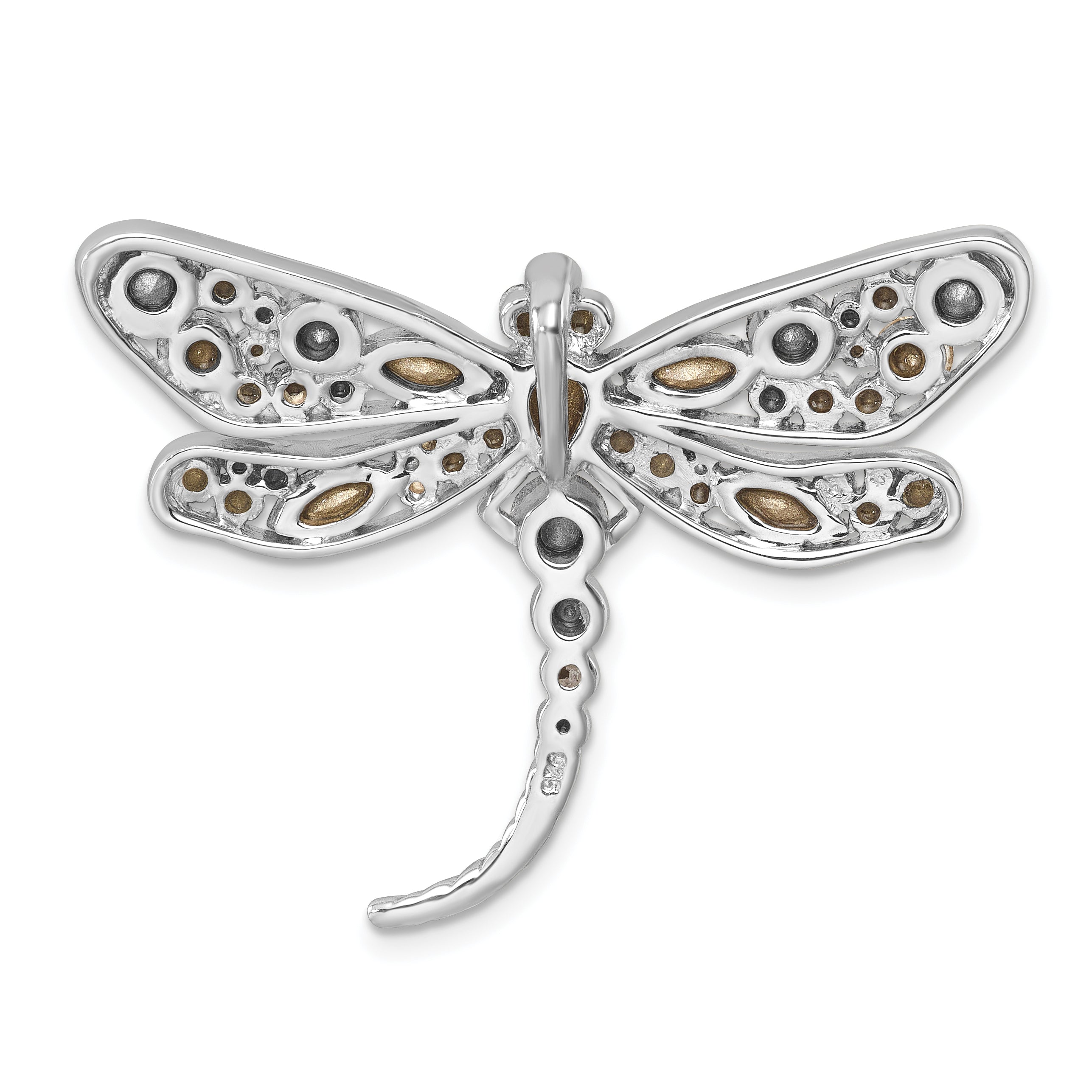 Sterling Silver Rhodium-plated Polished Crystal Inlay Dragonfly Pendant