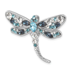 Sterling Silver Rhodium-plated Polished Crystal Inlay Dragonfly Pendant